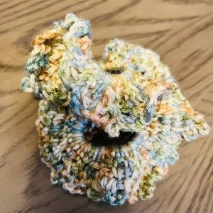 2 brand new handmade multicolored crocheted scrunchies.